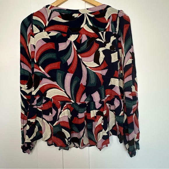 Maeve Anthropologie Cheyenne Bird Print Peplum Top blouse small artistic bold - Picture 4 of 9